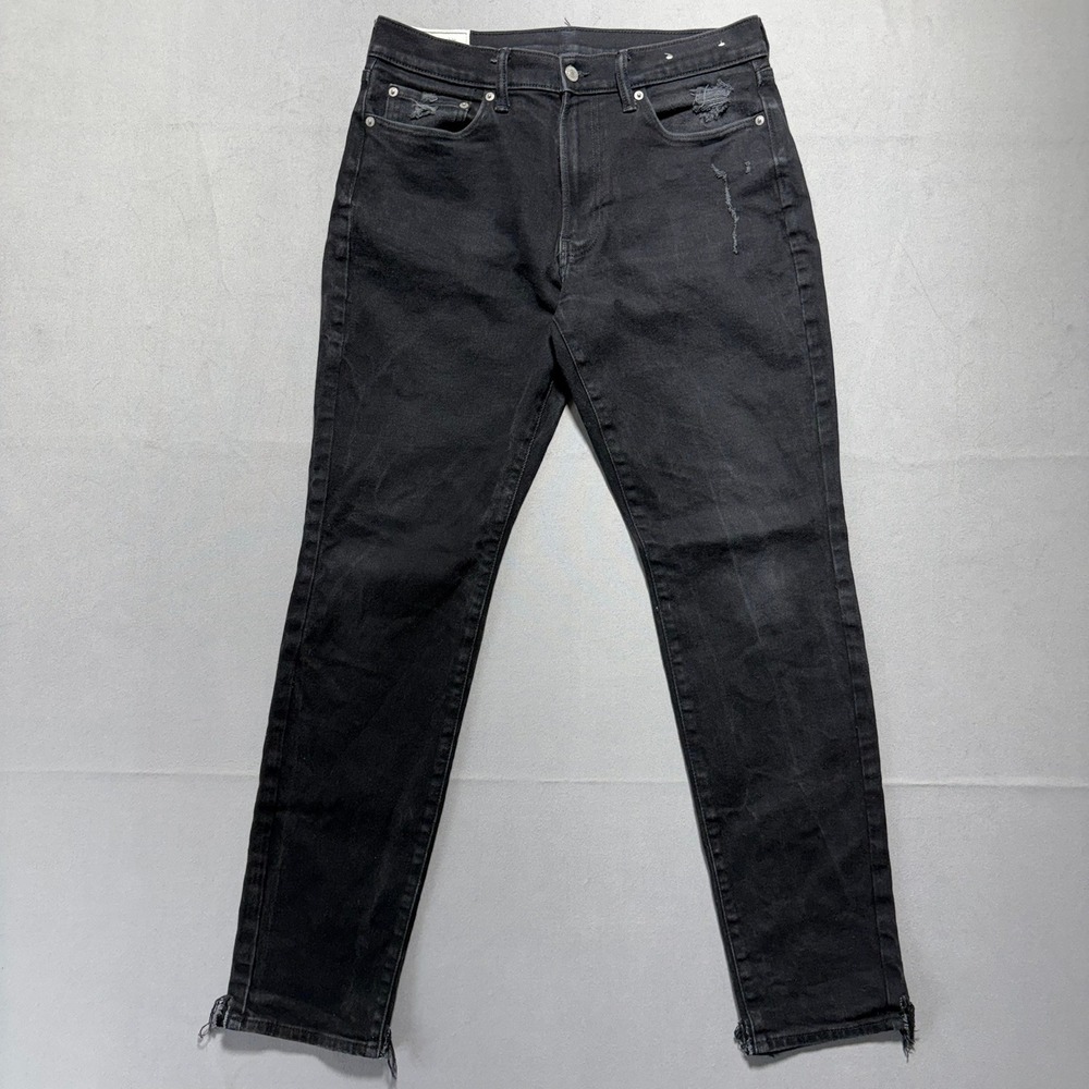 Abercrombie & Fitch Mens Athletic Slim Distressed Black Jeans 32x32 Raw Hem